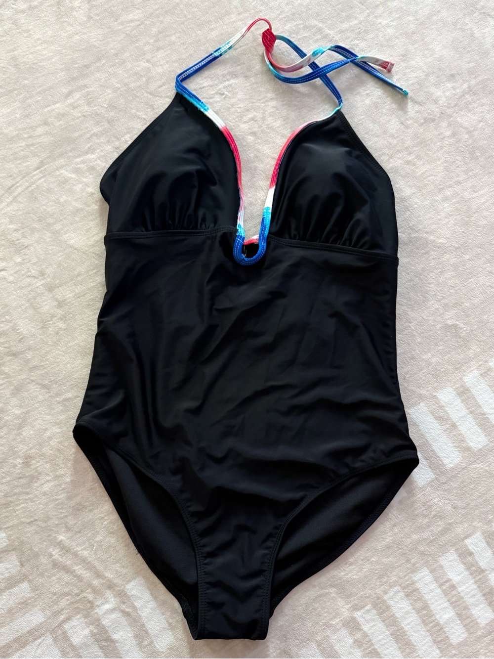 OP Women’s One-Piece Swimsuit in Black with Multicolor Trim USA